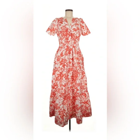 Anthropologie The Somerset Floral Red and White Maxi Dress, 💯 cotton, medium - Picture 2 of 4